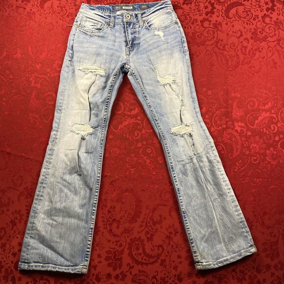 BKE Jeans Mens 30x29'' Short Bootleg Aiden Distressed Blue Denim Cowboy - Picture 1 of 16